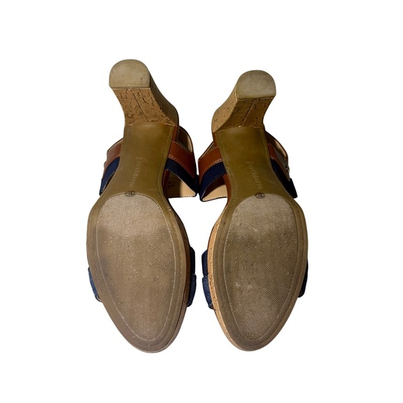 Liz Claiborne Jean Stiletto Sandals Cork Heel Platform Navy Brown Size 10 Medium - Picture 8 of 10